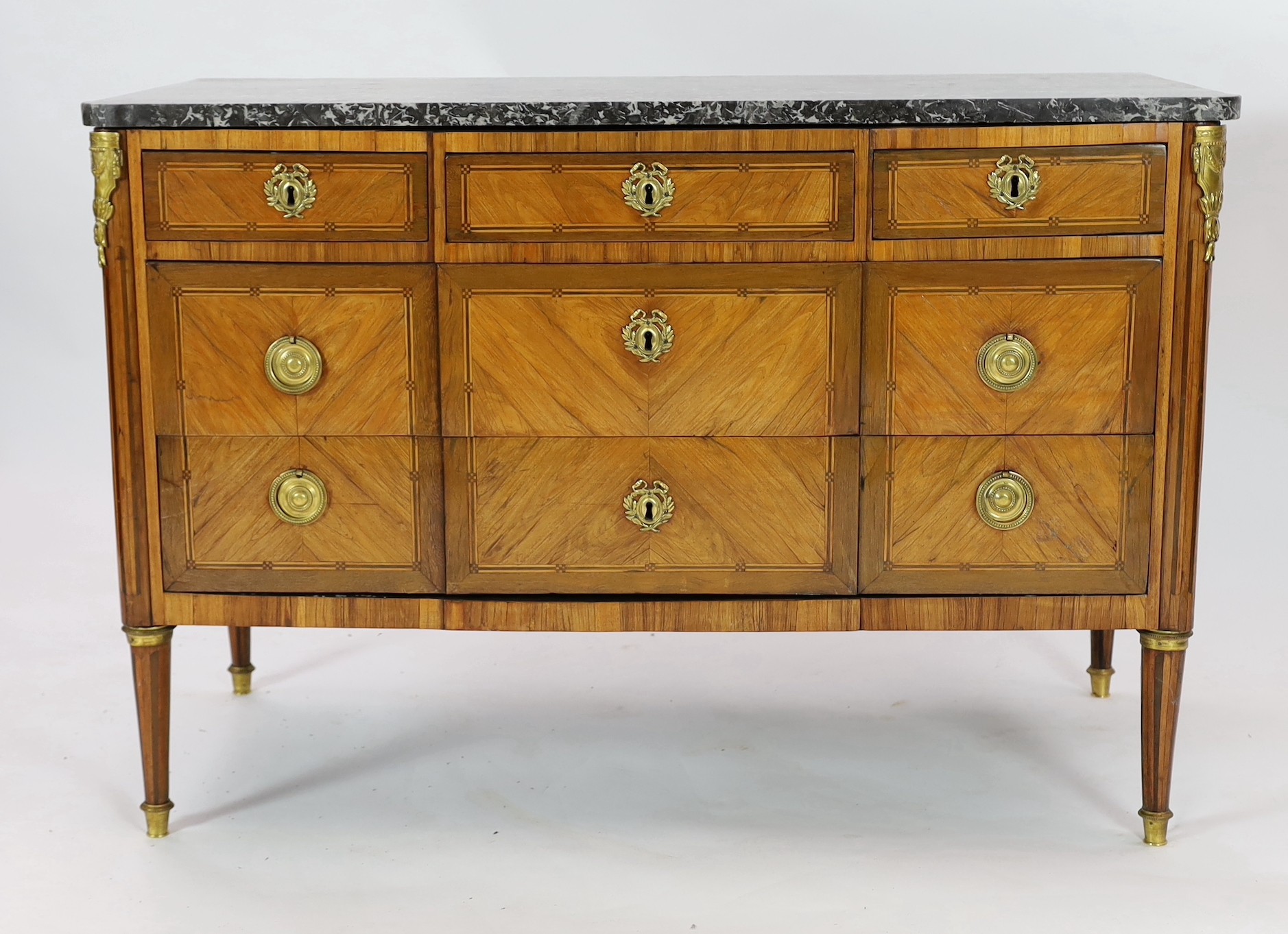 A Louis XVI ormolu mounted kingwood commode, W.126cm D.58cm H.85cm